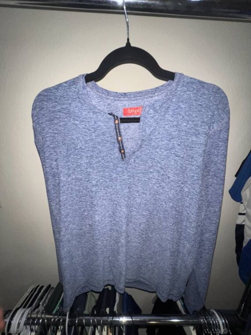 Blue Split-Neck Pullover Sweater